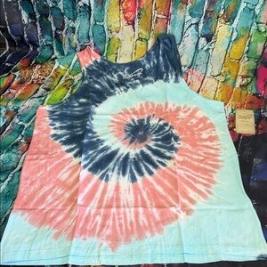 U.S. Vintage Tie-Dye Spiral Tank - Coral, Navy & Aqua